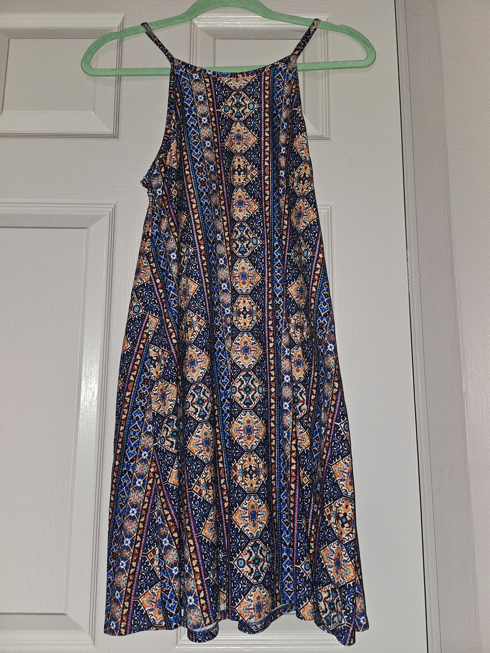Pink Rose Buttery Soft Navy and Blue Printed Midi Halter Dress Size Small